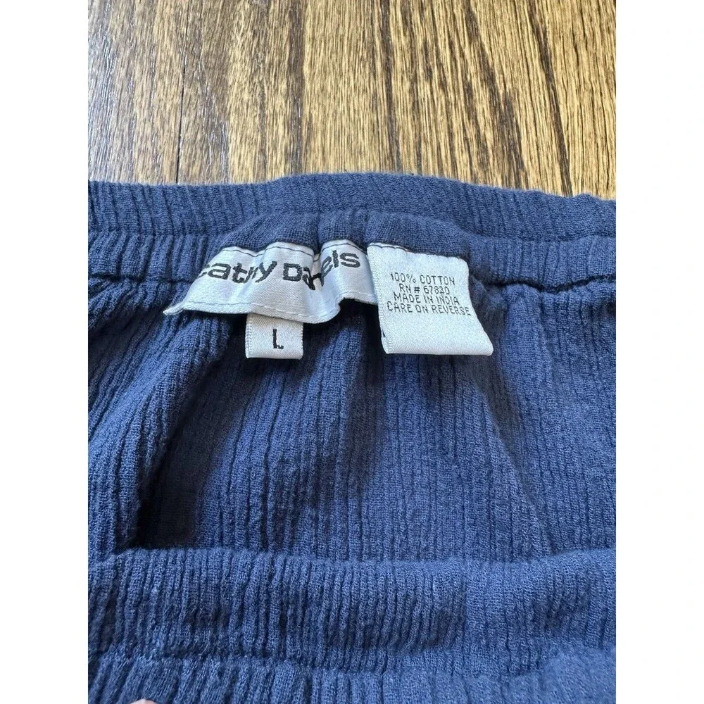 Cathy Daniels 100% Cotton Midi Skirt Sz L Tiered Blue Pull-on Hippie Cottagecore
